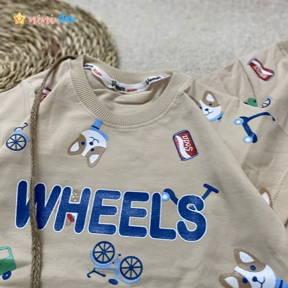 تیشرت شلوارک جین پسرانه مدل wheels مناسب 2 تا 9 سال