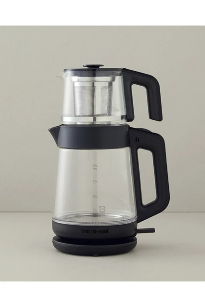 چای‌ساز شیشه‌ای و کتری English Home مدل CMK 6001 - مشکی