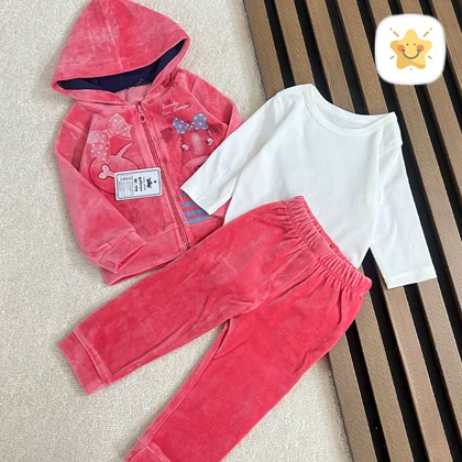 ست 3تکه نوزادی دخترانه سویشرت شلوار بادی مخمل درجه یک و لطیف