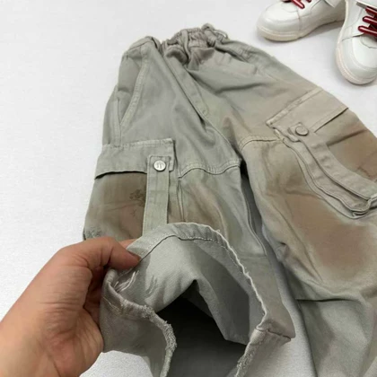 شلوار دخترانه جین بگ شافل زیتونی