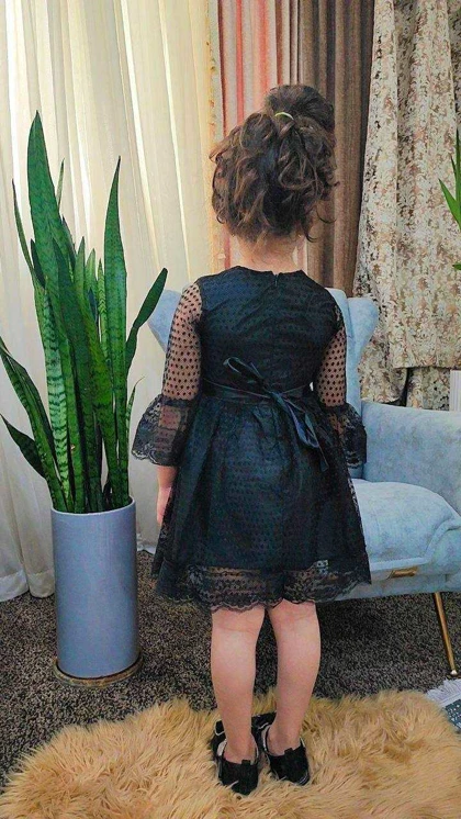 پیراهن توری مشکی دخترانه فلور