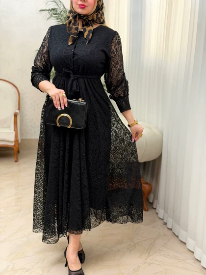 پیراهن بلند دانتل 3549