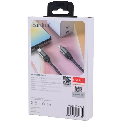 کابل تایپ سی مگنتی ارلدام Earldom مدل EC-207C-C توان 60 وات یک متر