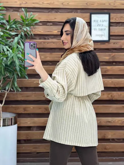 مانتو لینن نچرال راه راه چهار دکمه