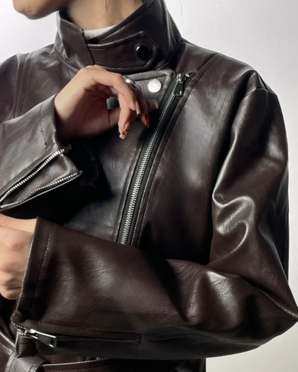 کت چرم یقه دکمه کد 100155