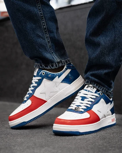 کتانی بیپ استا آبی قرمز A Bathing APE Bape STA Blue Red
