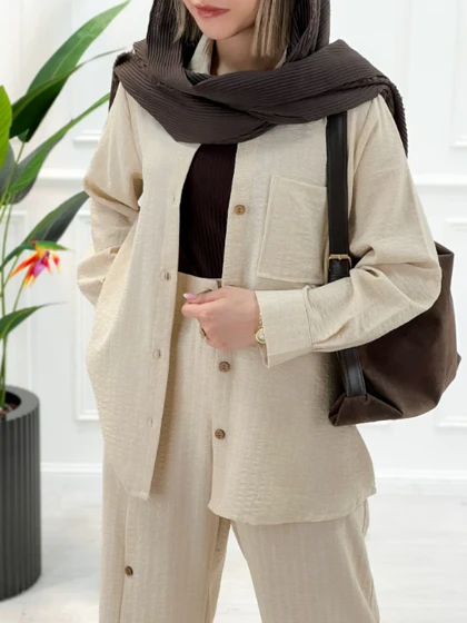 مانتو شلوار ست زنانه ثمین - استخوانی