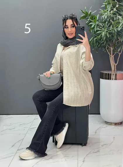 مانتو پیراهنی طرح دار لینن