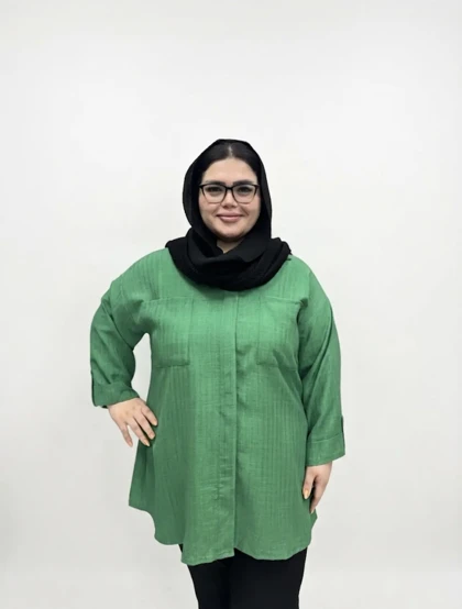 شومیز سایز بزرگ زنانه نخی لینن مدل پشت دکمه (راه راه عمودی)