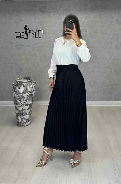 دامن ماکسی پلیسه کمر دار : 8679