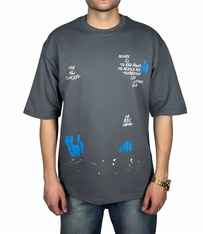 تیشرت آستین کوتاه مردانه طوسی طرح دار گرافیکی