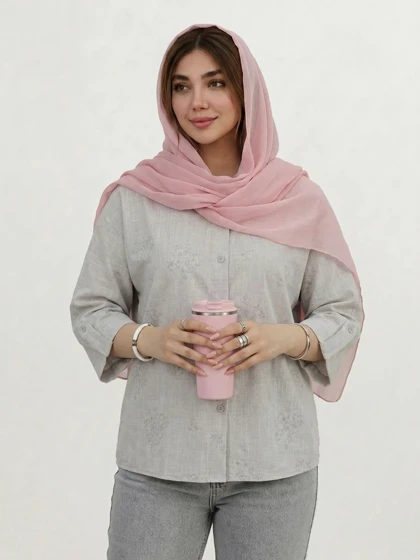 شومیز شیشه ای طرح دار جلو دکمه