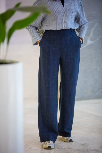 شلوار پرینی خطی بغل دکمه