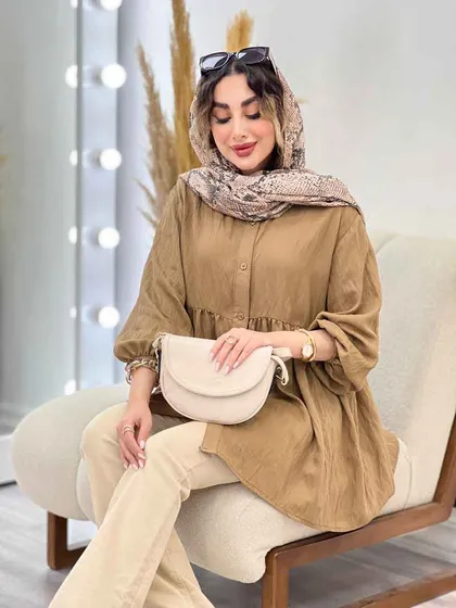 مانتو جلو دکمه کمر چین