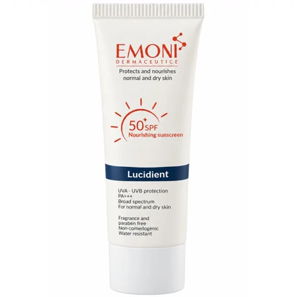 کرم ضد آفتاب بی رنگ امونی مدل Lucidient مناسب پوست نرمال تا خشک SPF50+ حجم 50ml