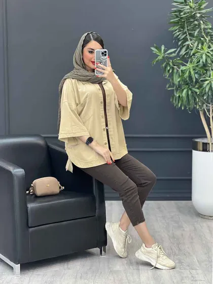 مانتو شومیزی ریش دار جیب دکمه