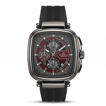 ساعت مچی مردانه رومانسون امپریال مدل 1411G.02 بند رابر مشکی صفحه خاکستری و شرابی