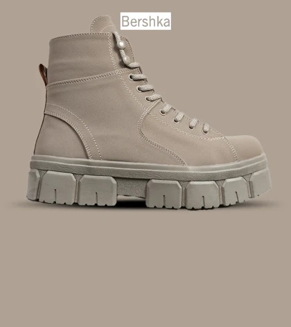 بوت مردانه چرمی قهوه ای BERSHKA مدل 5655