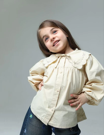 شومیز شلوار جین دخترانه رنگ کرم کد 3827