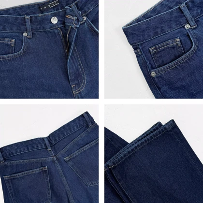 شلوار جین نیم بگ آبی تیره