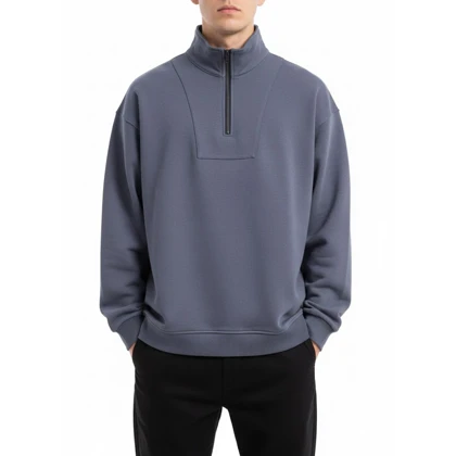 دورس نیم زیپ مردانه رنگ دودی سه نخ با قواره باکسی استایل مینیمال کد 5002