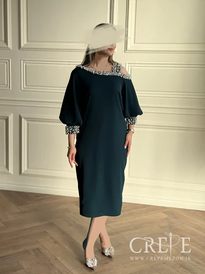 پیراهن میدی یقه مرواریدی