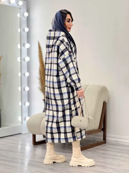 پیراهن بلند چهارخونه کلاهدار