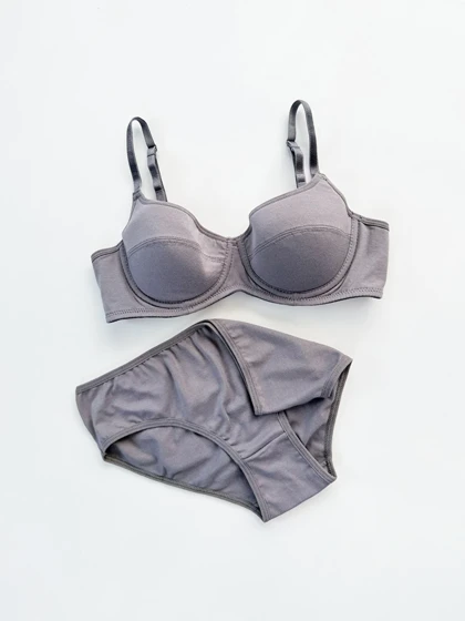 ست شورت و سوتین فنر دار نخ پنبه طوسی تیره آنیت Anit