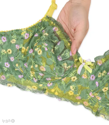 ست شورت و سوتین توری فنردار ژوبین کد 1998 طرح گل ریز