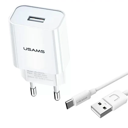 شارژر دیواری یوسامز USAMS مدل T21با کابل تایپ سی طول 1 متر