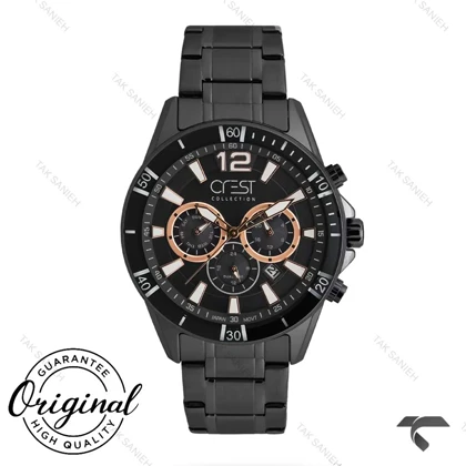 ساعت کرست مردانه 6304-4 صفحه مشکی بند مشکی Crest-10936-G