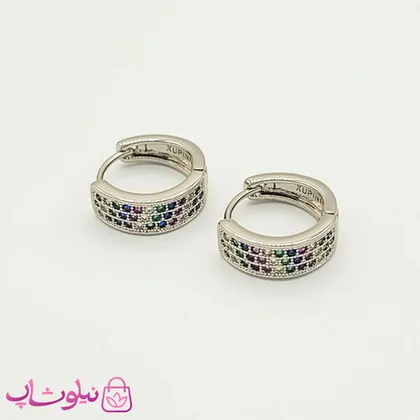 گوشواره حلقه‌ای ژوپینگ با نگینهای رنگی