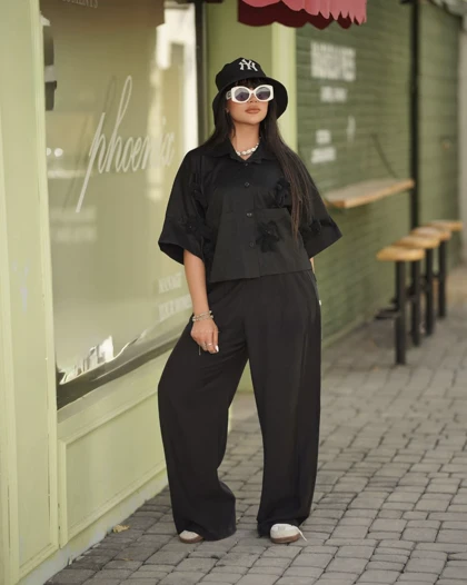 ست دخترانه شومیزشلوار لینن تدی