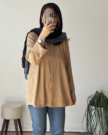 مانتو بغل دگمه مخمل کبریتی