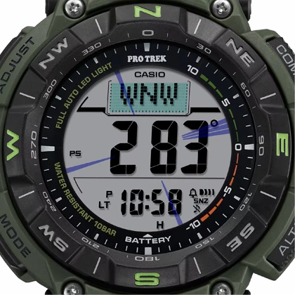 ساعت مچی کوهنوردی کاسیو پروترک (Casio Pro Trek) مدل PRG-340B-3 (دیجیتال, تریپل سنسور, شارژ خورشیدی, بند پارچه‌ای مقاوم)