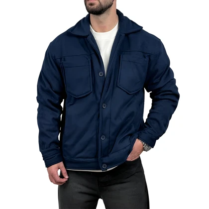 پیراهن مردانه کتی مخمل سرمه ای مدل دو جیب