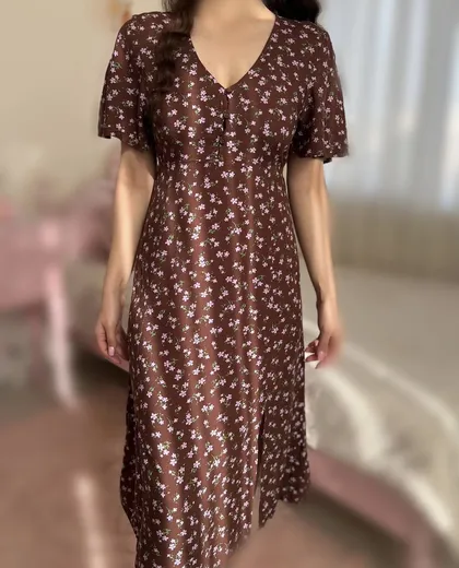 پیراهن دشت شقایق قهوه ای🎻🌸