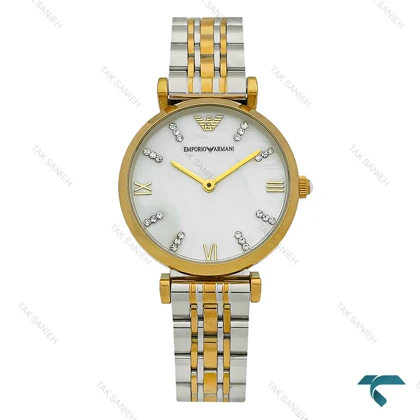 امپریو آرمانی زنانه دورنگ طلایی صفحه سفید صدفی Armani-7613-L