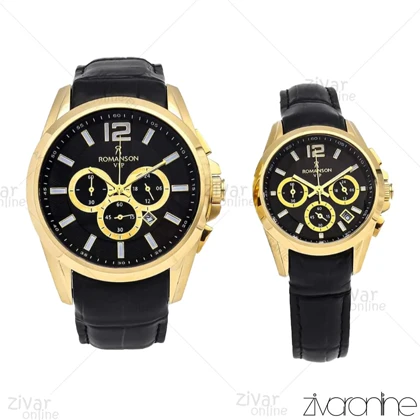 ست ساعت رومانسون سه موتوره طلایی مشکی بند چرمی 105986