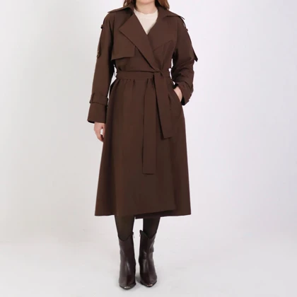 بارانی زنانه بلند کتان کجراه موانا (Moana) سین استایل