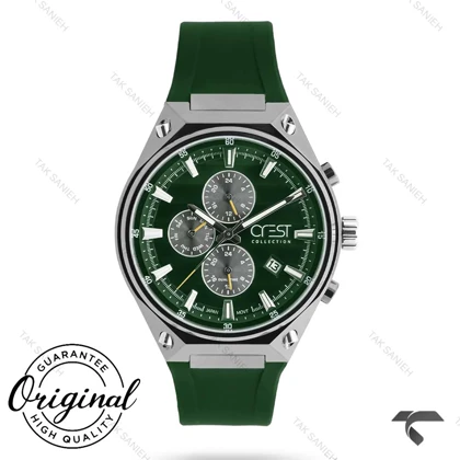 ساعت کرست مردانه 6336-2 فول دیت استیل سبز Crest-11032-G