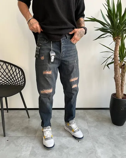 شلوار مام فیت ابی خاص زاپ‌دار ZARA