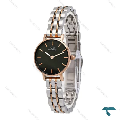 ساعت DW مینی گرد زنانه دو رنگ رزگلد صفحه مشکی DW-6000-24-L