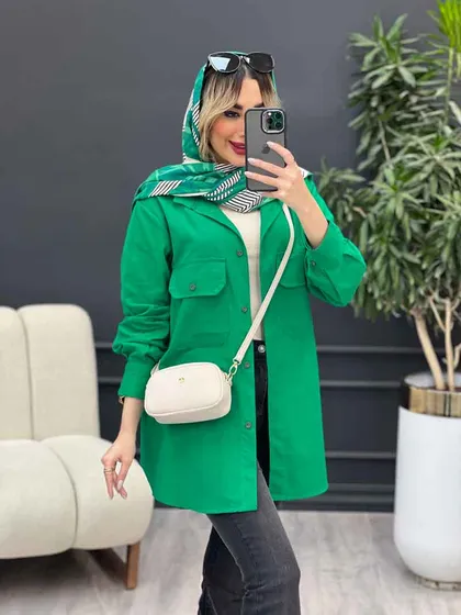 مانتو لینن رنگی دو جیب پاکتی