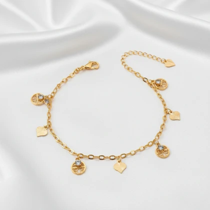 پابند ژوپینگ آویز قلب و سکه نگین‌دار طلایی