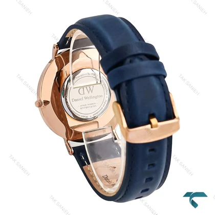 ساعت دنیل ولینگتون مردانه رزگلد سرمه ای بند چرم DW-7116-G