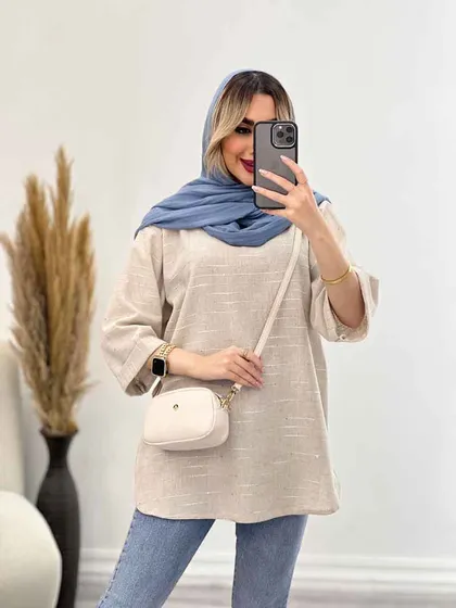 مانتو لینن نچرال یقه چاک
