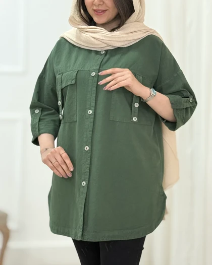 مانتو زنانه لینن جیب‌دار کد 1698