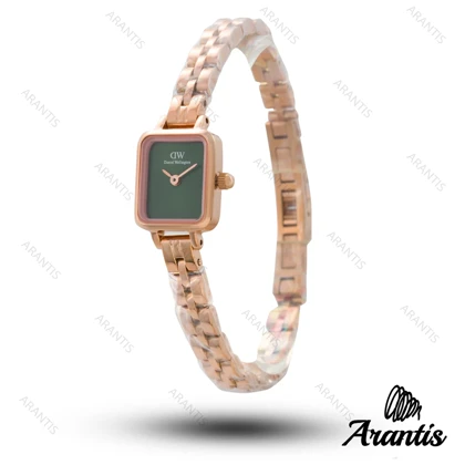 ساعت دنیل ولینگتون زنانه مینی Quadro رزگلد صفحه سبز w-10835