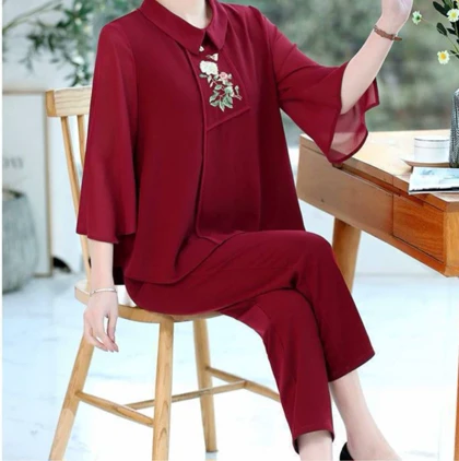 ست شومیز و شلوار زنانه مجلسی گلدوزی وارداتی کد 335